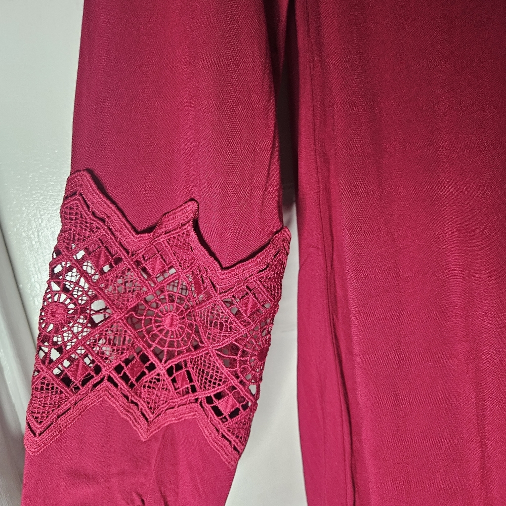 Express Raspberry Red Embroidered Chest W/Tassel Drawstring Shift Dress Sz XS - Picture 8 of 10